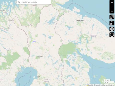 Tietyömaan sijainti kartalla, siniset viivat. Karttapalvelu: Bikenavi.