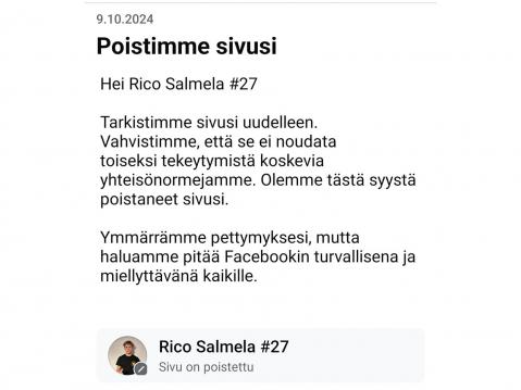 Metan lähettämä viesti #27 Rico Salmelan sivujen poistosta.