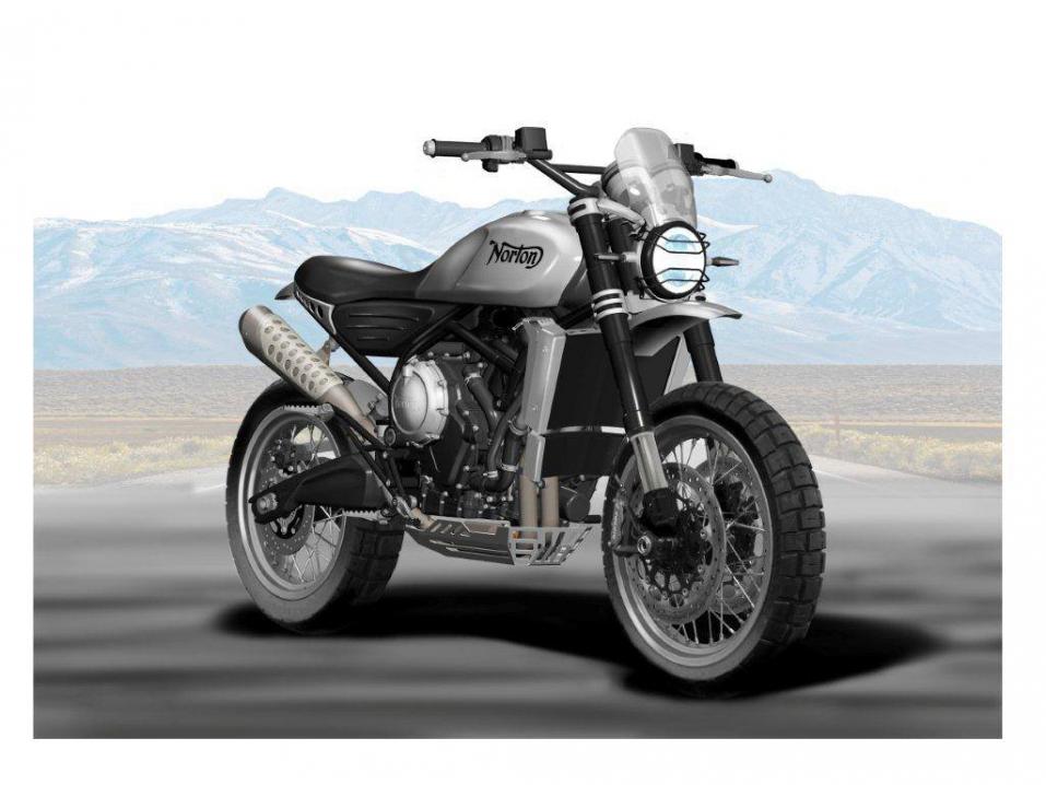 Kuvien perusteella uusi Norton 650 Atlas on varsin seikkailullisen scramblerin näköinen. 