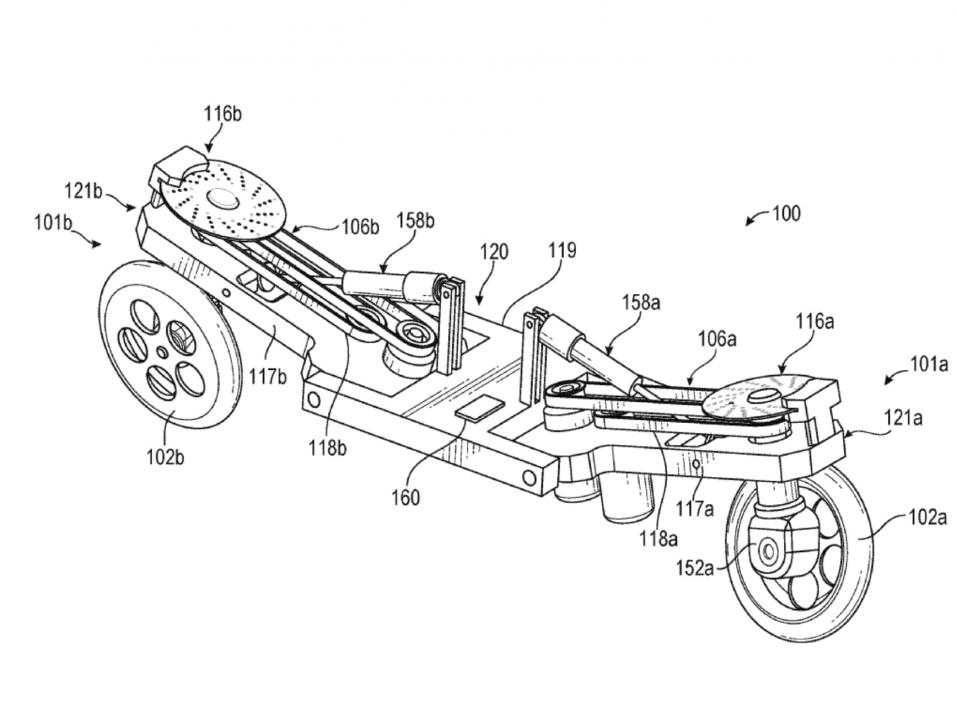 Facebookin robottimoottoripyörän patenttipiirros.